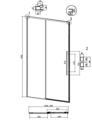 Душевая дверь Grossman Galaxy 100.K33.01.110.10.00 110х195 стекло прозрачное профиль хром глянцевый